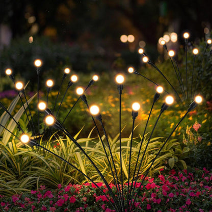 OBSYDIUM Solar Garden Lights Outdoor, Firefly Starburst Swaying LED, IP65 Waterproof, Auto On/Off, Warm White Home Balcony Plant Pot Lights for Terrace Pots Decoration (2, Medium)