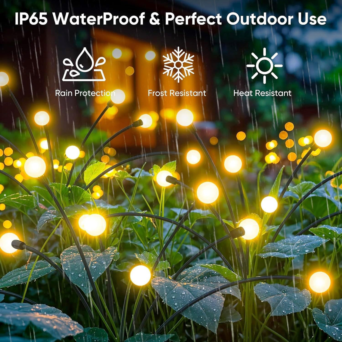 OBSYDIUM Solar Garden Lights Outdoor, Firefly Starburst Swaying LED, IP65 Waterproof, Auto On/Off, Warm White Home Balcony Plant Pot Lights for Terrace Pots Decoration (2, Medium)