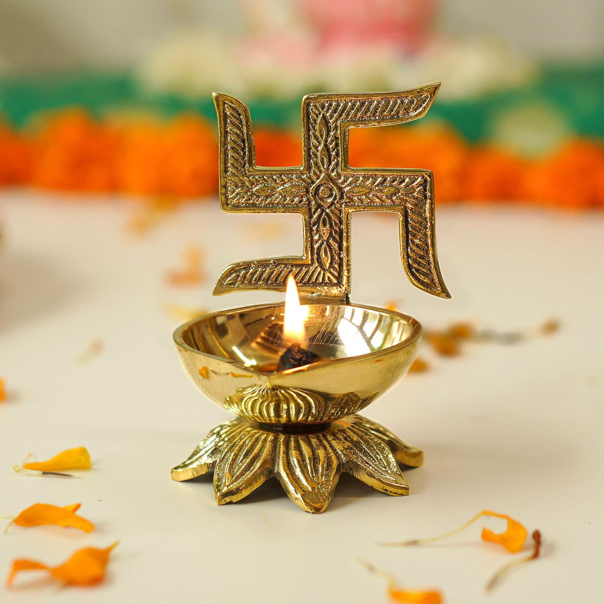 Behoma 100% Pure Brass Swastik Diya for Puja
