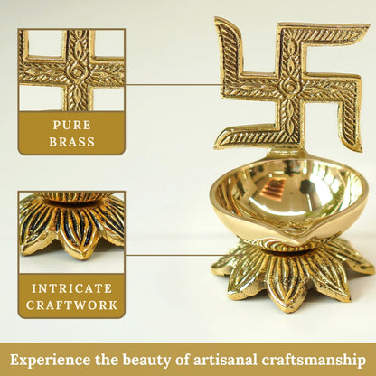 Behoma 100% Pure Brass Swastik Diya for Puja