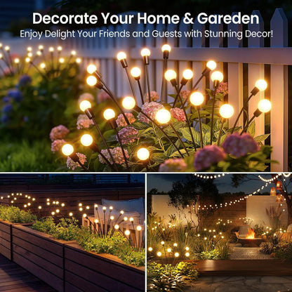 OBSYDIUM Solar Garden Lights Outdoor, Firefly Starburst Swaying LED, IP65 Waterproof, Auto On/Off, Warm White Home Balcony Plant Pot Lights for Terrace Pots Decoration (2, Medium)
