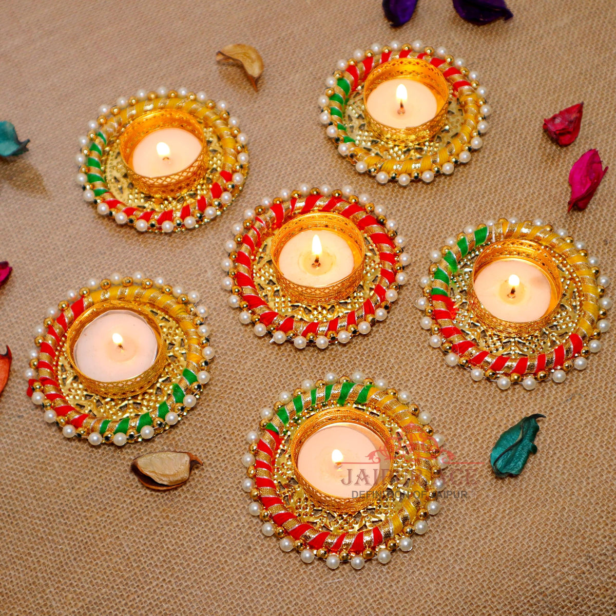 Jaipur Ace Diwali Decorative Tealight | Handmade Shell Conch Tealight Set | Diwali Decoration Set (Pack of 6) (Design 9)