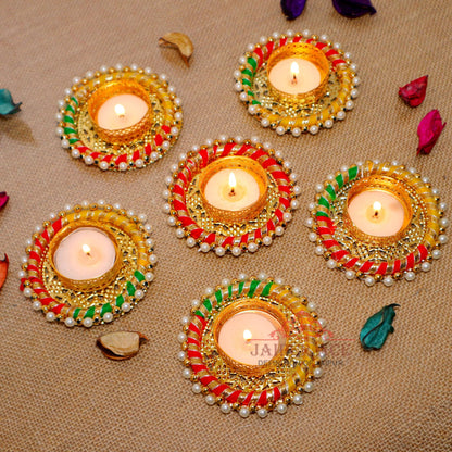 Jaipur Ace Diwali Decorative Tealight | Handmade Shell Conch Tealight Set | Diwali Decoration Set (Pack of 6) (Design 9)