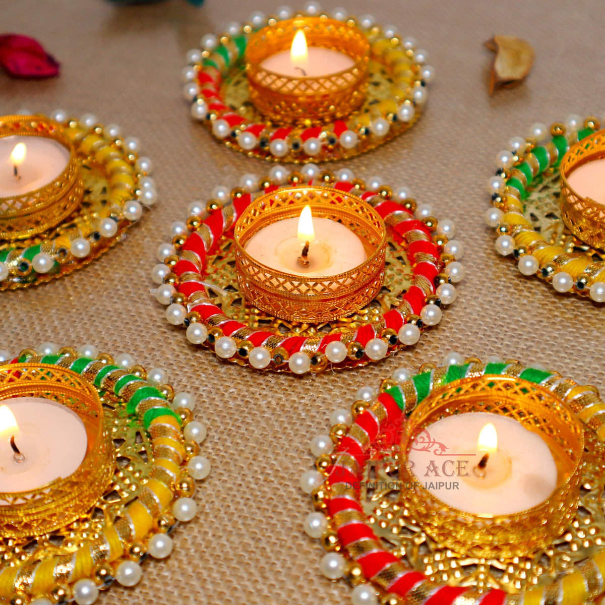 Jaipur Ace Diwali Decorative Tealight | Handmade Shell Conch Tealight Set | Diwali Decoration Set (Pack of 6) (Design 9)